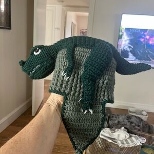 Handmade Green and Gray Crocheted Dinosaur Plush